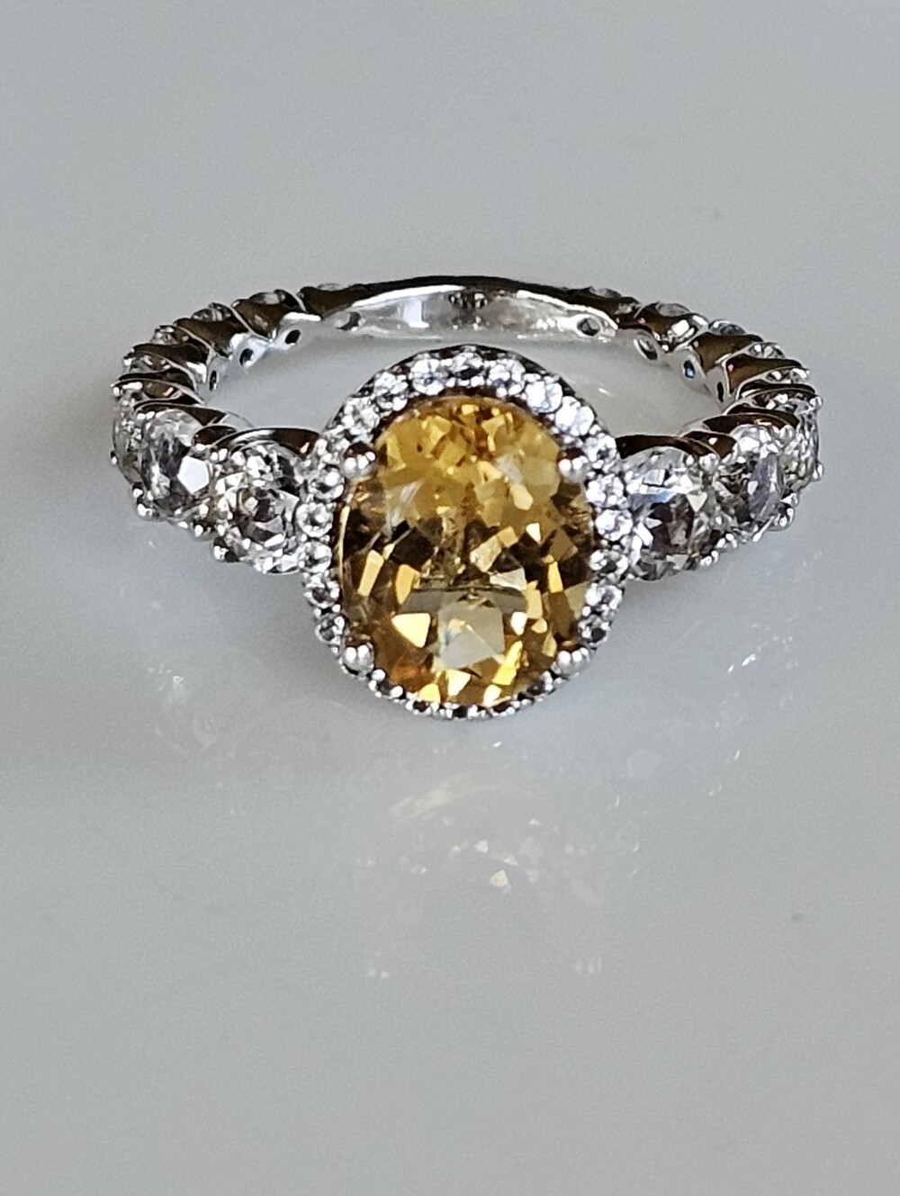 Natural Yellow Citrine & White Topaz Ring Sterling Silver Size 8!